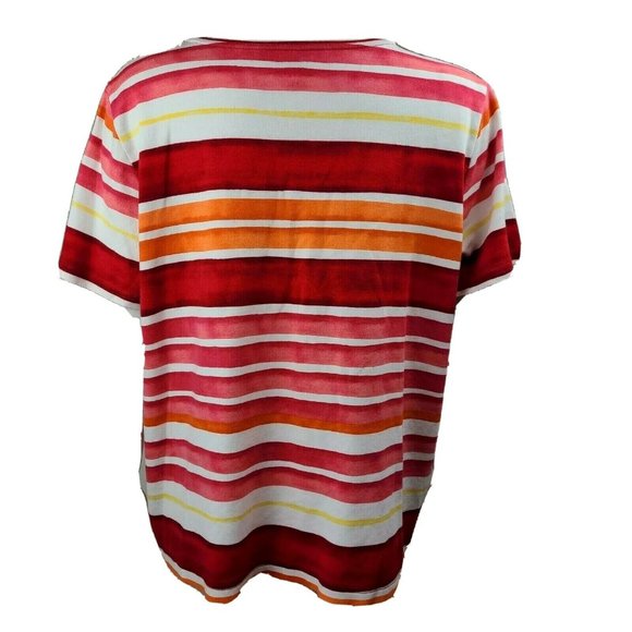 CROFT & BARROW Red White Yellow Striped Short Sleeve Classic Tee Womens Size 1X - Picture 3 of 7